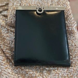 Vintage Salvatore Ferragamo Wallet Gancini Black Patent Calf Leather Bifold